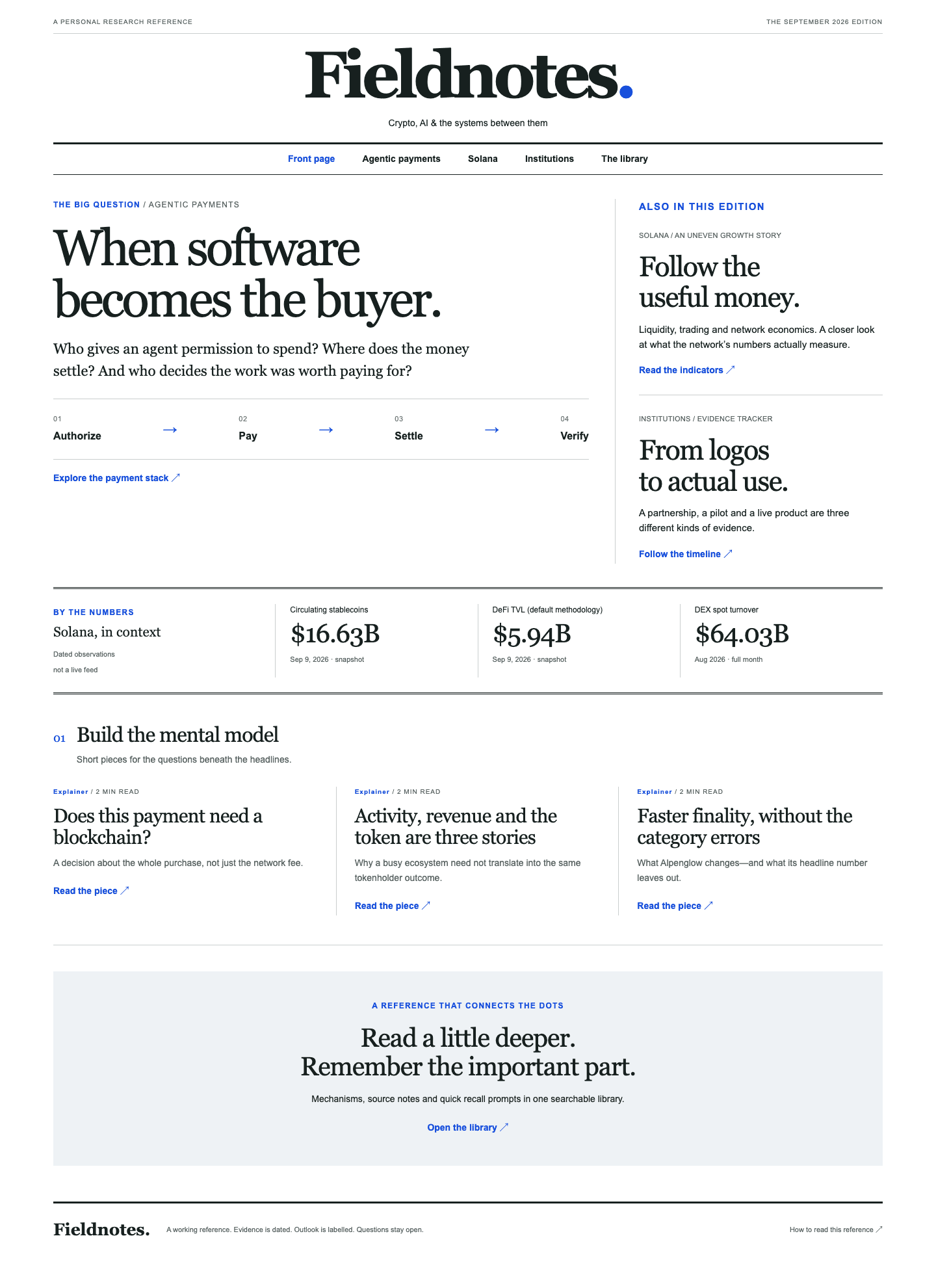 Fieldnotes home: the editorial front page with the latest explainers and outlook pieces